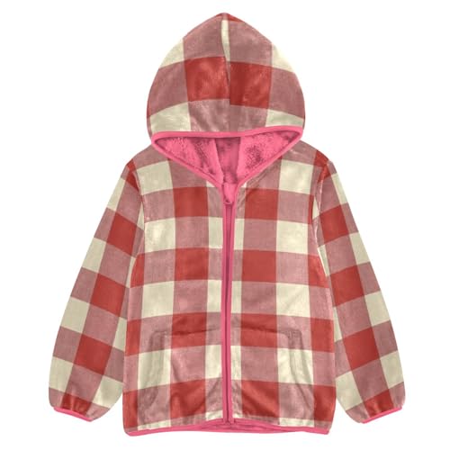 GuoChe Buffalo Plaid Red Beige Toddler Girl Sherpa Jacket