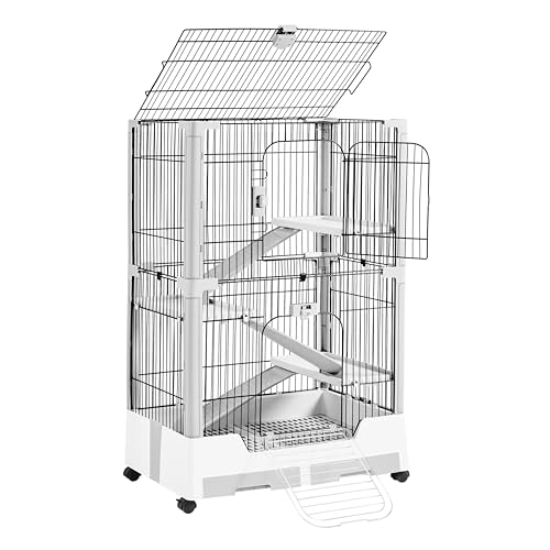 Yaheetech Rolling Small Animal Cage 4 Level Pet Cage with Open Top&Pull-Out Tray for Rabbits, Guinea Pigs, Ferrets and Chinchillas