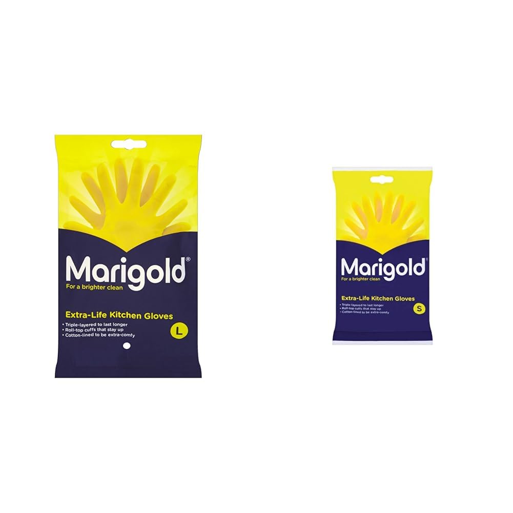 Marigold Unisex El Gloves - Large & Small, Extra Life Kitchen Gloves, Yellow (Pack of 1)