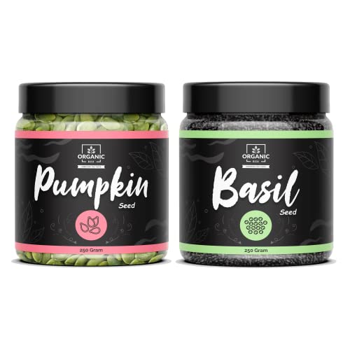 Image of Organic Box 100% Natural & Premium Pumpkin and Basil Seeds - Raw Pumpkin Seeds for Eating 250 gm Each| Immunity Booster and Protein Rich Seeds | Healthy Diet Snacks 500gm - Diwali Gift Pack