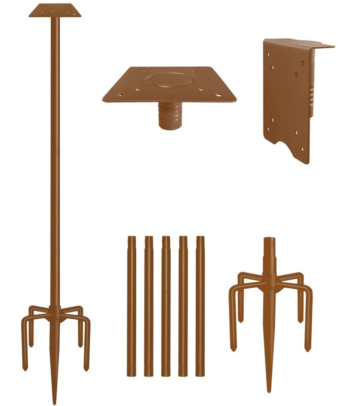 90Inch Heavy Duty Bird House Pole Mount Kit with Frosted, Bird Feeder Pole Kit with 5 Prongs Base and 2 Plates, for Outdoor, Yard, Garden, Brown(Birdhouse Not Include)