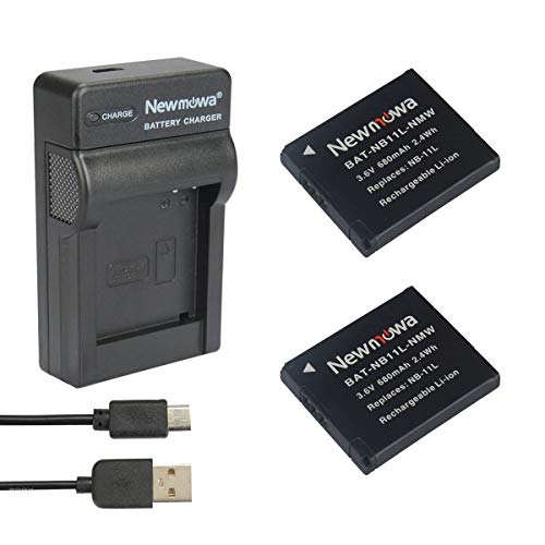 Newmowa NB-11L Batería (2-Pack) y Kit Cargador Micro USB portátil para Canon NB-11L y Canon...