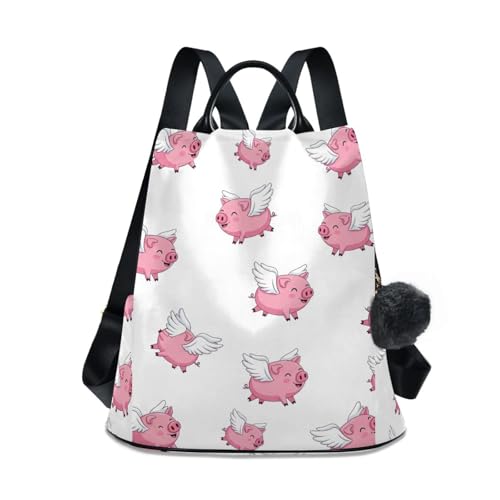 Sac à dos femme contre le vol à plusieurs poches motif cochon rose esthétique