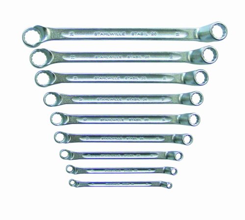 Stahlwille 96410409 Double Ended Ring Wrench with Offset Heads, Chrome Alloy Steel, Chrome Plated, Has Anti Slip Drive Profile, Set of 9