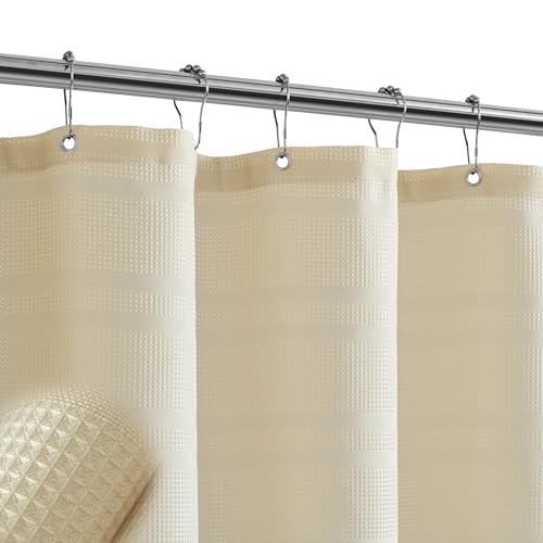 TURKIO Cream Shower Curtain Waffle Weave Shower...