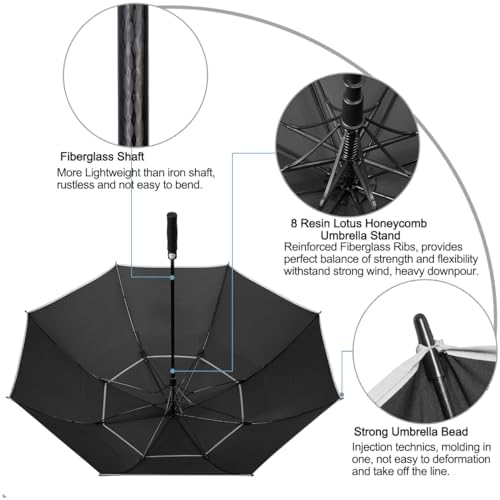 G4Free 68 Inch Automatic Open Golf Umbrella Extra Large Rain Umbrella Oversize Double Canopy Vented Windproof Waterproof Stick Umbrellas (Black) - 5