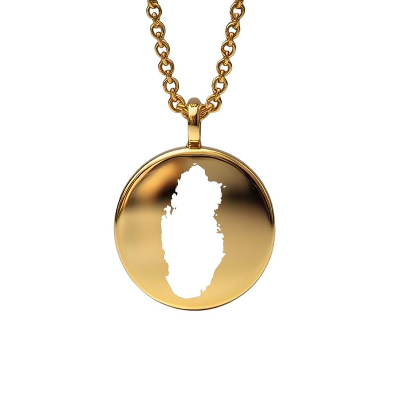 Pendentif carte du Qatar en argent sterling plaqué or 14 carats, forme ronde de 24 mm et épaisseur de 1,5 mm, breloque Terre, bijou de voyage délicat | Médaillon gravé Aventure | LKB_MAP_526