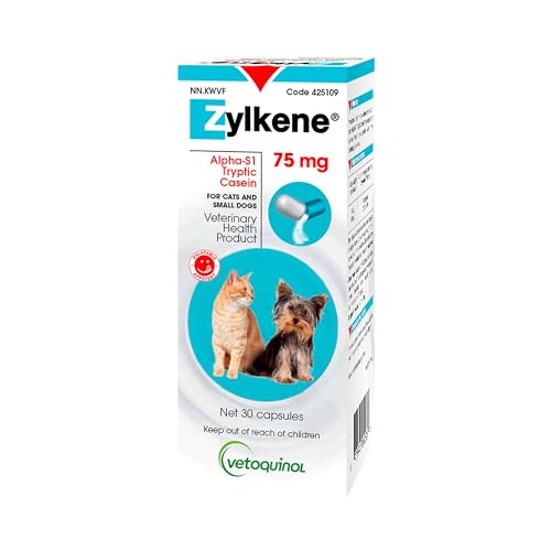 Vetoquinol Zylkene – Veterinary Health Product - Calm and Relaxed Behaviour in Pets During Stressful Events - 75 mg - Cats and Small Dogs - 30 Caps