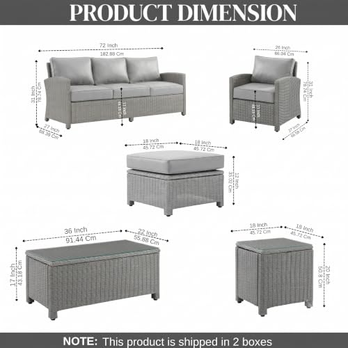 Image of DEVOKO Stratus 7 Piece Outdoor Conversation Patio Furniture Set All Weather Wicker Sectional Couch Sofa with Center Table Ottoman for Garden, Terrace, Porch, Lawn, Backyard (Silver & Grey)