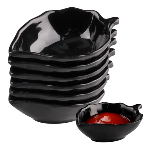 suaywo 6 pièces Bols de Céréales Bols Aperitif Reutilisable Petit Plat Forme des Feuilles Saucebols à Sauce pour la Soupe, le Riz et la Sauce à Tremper (Noir)