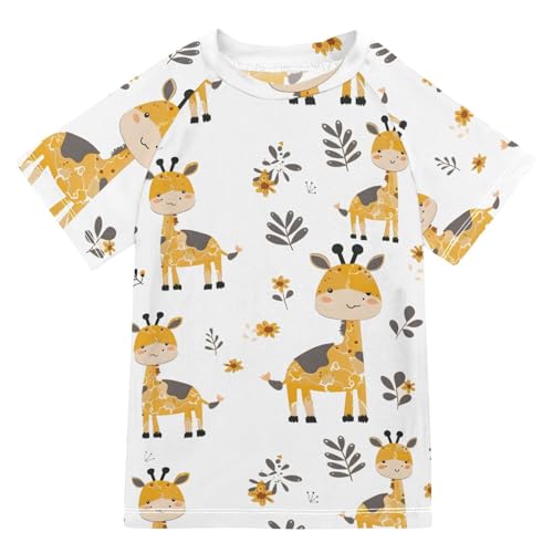 ALAZA Kids Rash Guard Toddler Swim Shirt Boy Girls Giraffe Print UPF 50+ Short Sleeve 4T