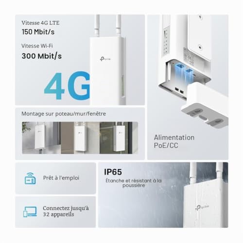 TP Link Router 4G LTE TL MR100 Outdoor Bianco con SIM Card 300 Mbps Antenne Rimovibili - vue 6