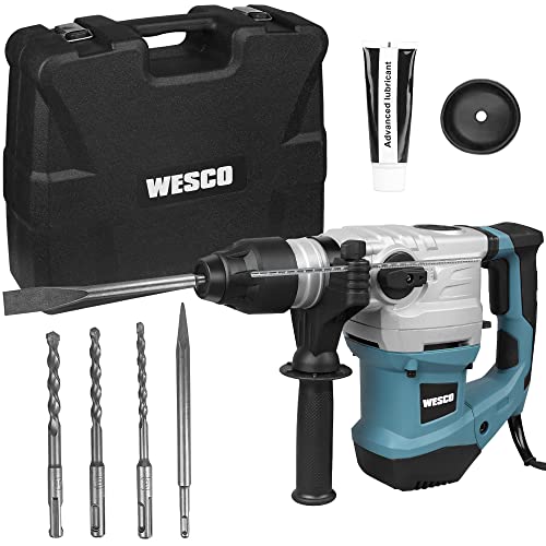 WESCO SDS plus AC Bohrhammer Bohrhämmer Bohrmaschine Abbruchhammer Beton Bohrer 1500W Hammer Drill Tiefenanschlag 5.5J Bohrleistung in Beton 32mm Bohr-Meißel-Set Anti-Vibration Sicher Kupplung Koffer