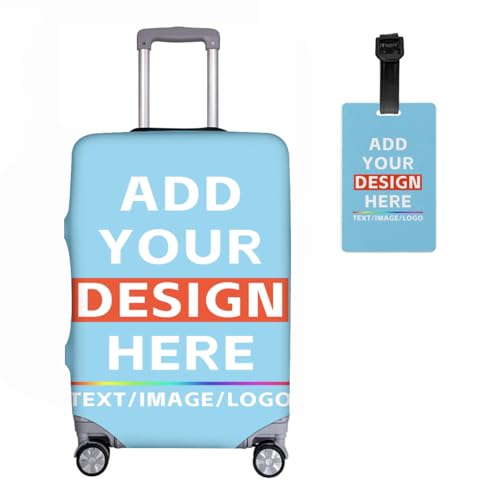 Custom Luggage Cover,Personalized Elastic Luggage Covers Protector Design Your Own Photo Text,Customized Suitcase Protector Cover for Men Women Team Gifts,SkyBlue-S (19''~21'') 061