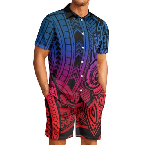 Puletasi Samoa Men's Hawaiian Matching Set Short Sleeve Shirt and Shorts Set Beach Tropical Vacation Outfits Sets2