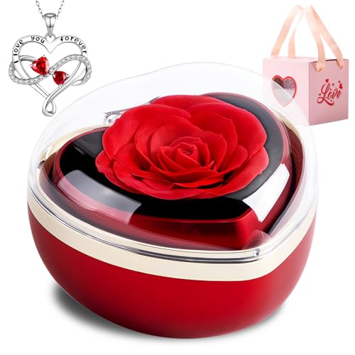 Aloskart Coffret Cadeau Rose Eternelle - Forme de cœur Boîte à Bijoux Rose Éternelle, Boite Cadeau à Fleurs Préservées, Femme boîte de Roses pour La Saint-Valentin,Fête des mères,Anniversaire