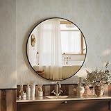 BEAUTYPEAK 46 cm Runder Spiegel, Bruchsicherer Wandspiegel mit Aluminiumrahmen, Badezimmer Spiegel zum Aufhängen und Anlehnen, Rund Wandspiegel für Schlafzimmer, Bad, Wohnzimmer