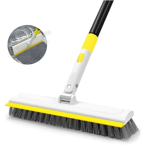 DALIPER Scrub Brush with 50" Long Handle for Cleaning, 2 in 1 Scrape Floor Scrubber Brush with Squeegee, 180° Rotating Tile Tub Scrub Brushes Attachment for Clean Bathroom Deck Kitchen and Floor Wall Cover