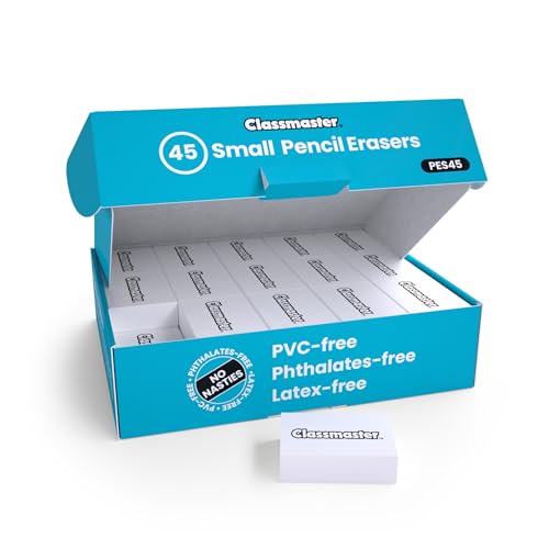 Show-me Classmaster PES45 Pencil Erasers Small PVC-Free Phthalates-Free White (Pack of 45)