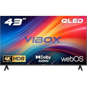 Vibox 43-Zoll 4K QLED Smart TV | WebOS | 3X HDMI, 2X USB | Wandmontage kompatibel | Gestenfernbedienung mit Streaming-Steuerung