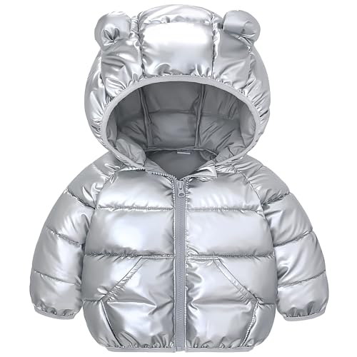 JinBei Niña Chaqueta Invierno,Negro bebés Abrigo Plumifero con Capucha, Brillante Engrosamiento Impermeable Acolchado Traje Cálida Ligero Infantil Niños Niñas Ropa 1-2 Años