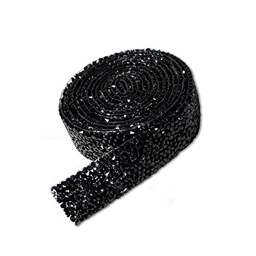 1Yard*2cm Rhinestone Trim Sparkling Crystal Rhinestone Hotfix Applique Bling Chain Banding Belt for DIY Wedding Dress Embellishment Phone Wall Car Computer Bag Decor (Black)