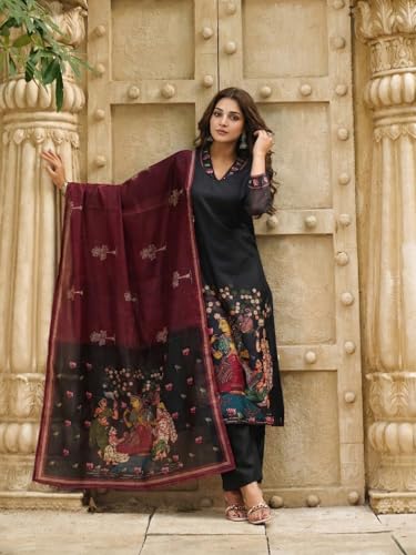 Image of ANNI Designer Women Viscose Blend Printed Straight Kurta with Pant and Dupatta | Ladies Kurta Pant Dupatta Set | Women Ethnic Wear Dress | Indian Traditional Clothing for Girl