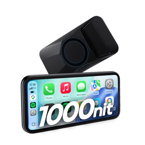 CarpodGo Mini 6.9 CarPlay Screen for Car Equal-Bezel Rounded Display 1000-nit Brightness Portable 60fps Wireless Apple Carplay Compatible with MagSafe Magnetic Mounts Display-Only BT Mode