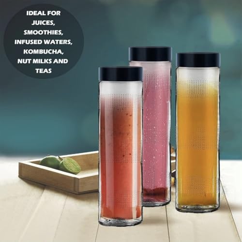 Image of Glass Bottles Wide Mouth Glass Water Bottle with Leak-Proof Airtight black plastic Lid for Water, With Black plastic long Cap - 750ml (pake of 1)