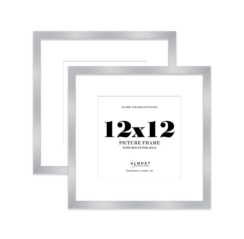 12x12 Silver Picture Frame with Mount for 10x10 Photos, Prints - Modern Square Wall Frame, Set of 2