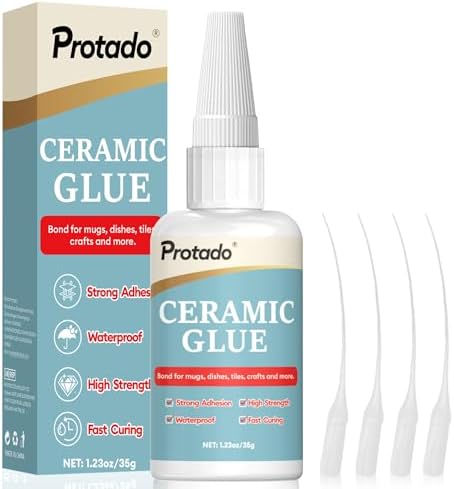 Protado Ceramic Glue, 35g Heavy Duty Super Strong Clear Glue, Waterproof Heat Resistant Adhesive for Ceramic Bonding, Repair, Porcelain, Tile, Pottery, Mugs, Dishes, DlY Kits