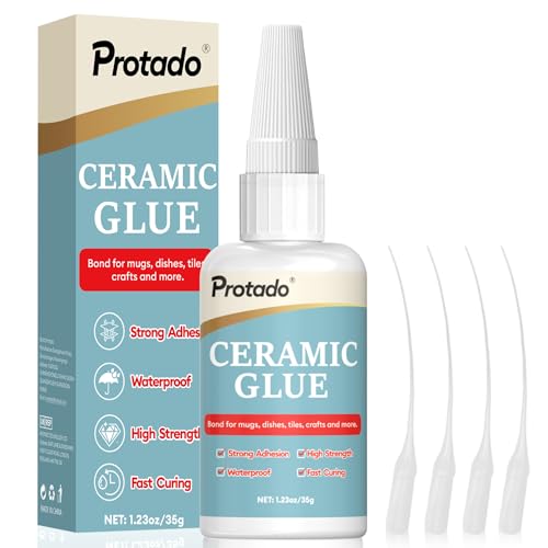Protado Ceramic Glue Repair, 35g Heavy Duty Super Strong Clear Glue, Waterproof Heat Resistant Adhesive for Ceramic Bonding, Porcelain, Tile, Pottery, Mugs, Dishes, DlY Kits