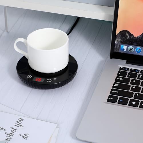 Artibetter Electric Coffee Mug Warmer Cup Heating Coaster with 55°c Digital Temperature Display, Black Ceramic Base, US Plug 110v, Reusable Beverage Warmer for Office Desk and Home Use