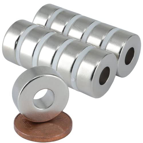 [10 Stück] Neodym Magnet N52 Ringmagnete extra stark Magnetring Magnete Mit 6mm Loch Bohrung Runder Ring 15mm x 6mm Scheiben Flach Rund