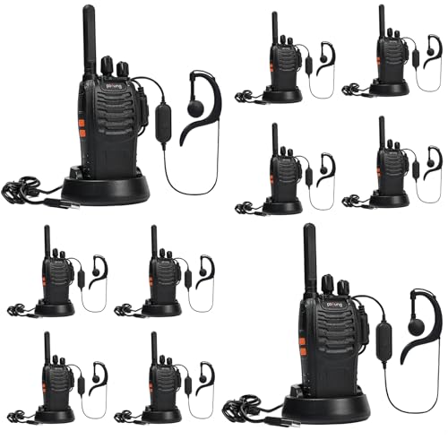 Walkie Talkie PMR446 Radio Bidireccional Profesional,Pofung PT88E Walkies Profesionales,16 Channels Walkie Talkie Larga Distancia,con Pinganillo para Comercial, Hotel (Negro,10 Unidades)