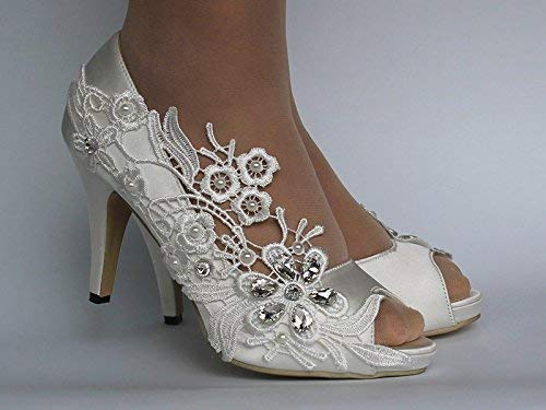 Women's Bridal Stiletto Heel Peep Toe Pumps with Imitation Pearl Prom Party Shoes Large Size 41 422