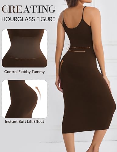 Image of Full Slip for Under Dresses Summer Bodycon Dress for Women Sleeveless Casual Party Shapewear Slip Midi Body Shaper Dress