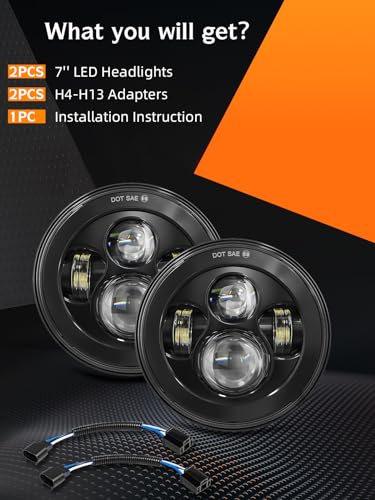 Uni-Shine J003B07A02H1NEW 2Pcs Projector 7 Inch Led Headlights Hi/Lo Beam Dot Approved 7’’ Round Headlight H6024 Led Headlight Compatible With Jeep Wrangler Jk Cj Tj Compatible thumb #6