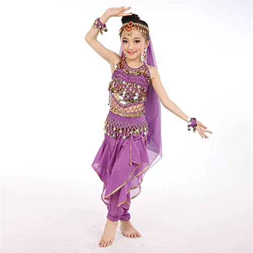 Fantasia infantil de dança do ventre para meninas com tecido de dança do ventre para meninas, Roxa,