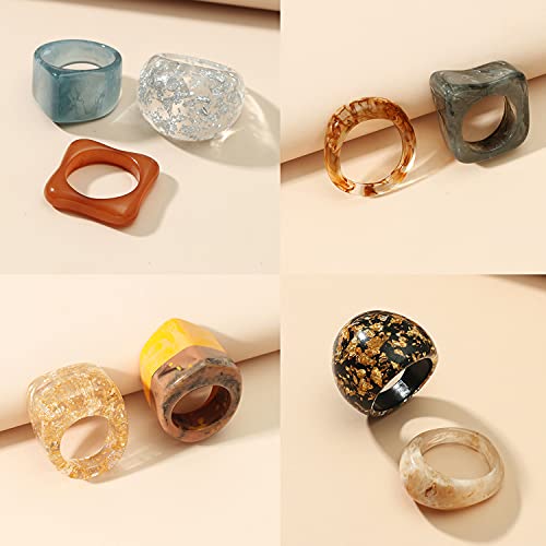Resin Chunky Rings Acrylic Resin Rings Wide Thick Dome Knuckle Finger Stackable Joint Ring Retro Acrylic Transparent Vintage Plastic Resin Ring Sets2