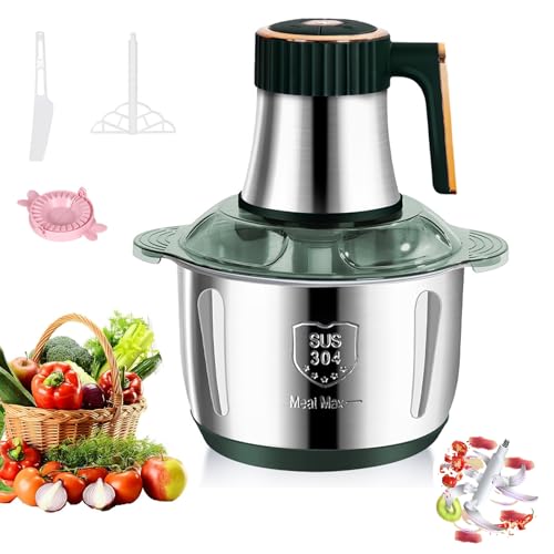 Hachoir Électrique 5L,Hachoir Cuisine avec Récipients en Acier Inoxydable,Robot de Cuisine Avec 6 Lames Amovibles,5 Vitesses Hachoirs Multifonction pour...