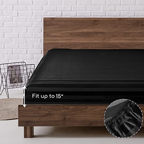 Mr&Hm Satin Bed Sheets, Queen Size Sheets Set, 4 Pcs Silky Bedding Set With 15 Inches Deep Pocket For Mattress(Queen, Black Striped) #TOP4