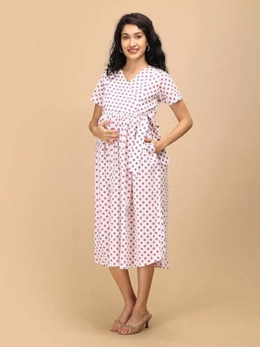 Image of The Mom Store Maternity and Nursing Dress | Pre and Post Pregnancy Dress for Womens | Zipper /Button Opening | Causal Wear | Trendy Stylish Causal Dresses for New Moms
