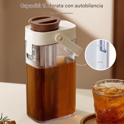 Iced Tea Pitcher, Transparent Cold Tea Dispenser, 1000ml Leak-Proof Chilled Drink Container, Compact Beverage Storage, Perfect for Juice, Coffee, Travel, Camping, and Outdoor Use - immagine 5