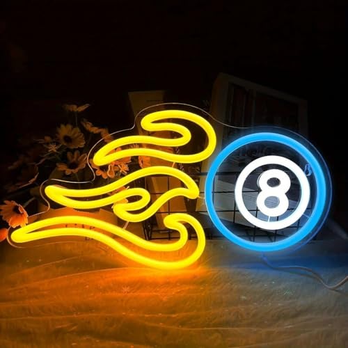 LYNMTPJ Letreiro de néon LED de bilhar - decoração de parede com alimentação USB para sala de jogos, caverna de homem, bar - letreiro iluminado de mesa de bilhar para decoração de festa de aniversário