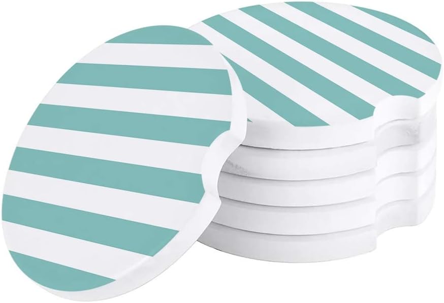 White Stripes Car Coasters Ceramic Water Cup Mat for Bottle Holder Coaster Round Decoration Accessories
