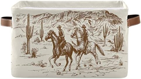 Cowboy Storage Basket Western Desert Cowboy Storage Bin Collapsible Large Storage Baskets with Leather Handles Storage Cube Box Organizer for Closet Toys Gift Basket,1PC