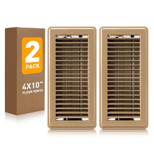 Floor Register 4x10 with Vent Cover Mesh,Duty Steel Floor Vent with Air Vent Filters, Adjustable Vent Deflector for Wall Ceiling Home and Office 2 Pack, Brown