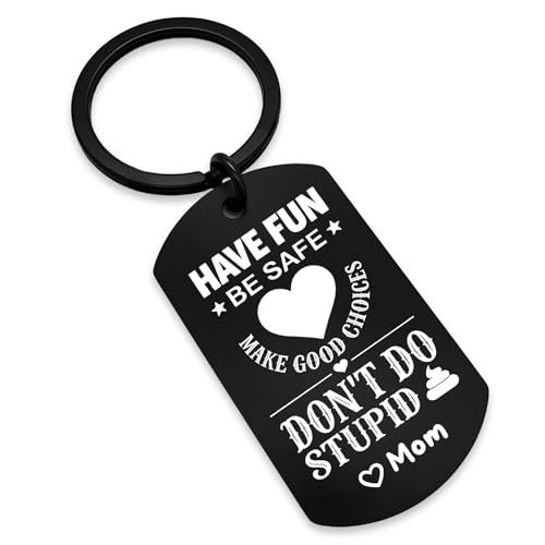 HubbgDesign Have Fun, Be Safe Keychain from Mom, Cool Birthday Graduation Gifts for Son Daughter, Back to School, Valentines Gift Ideas for Teens (Mom)