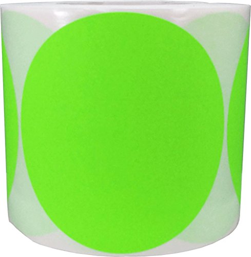 Fluorescent Green Color Coding Labels for Organizing Inventory 5 Inch Round Circle Dots 500 Total Adhesive Stickers On A Roll
